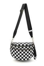 Checkered Print Wide Strap Large Crossbody Bag