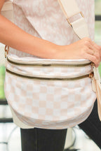 Checkered Print Wide Strap Large Crossbody Bag