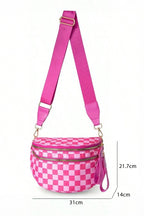 Checkered Print Wide Strap Large Crossbody Bag