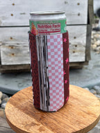 Tall/Skinny Can Koozie - striped leopard/pink smiley
