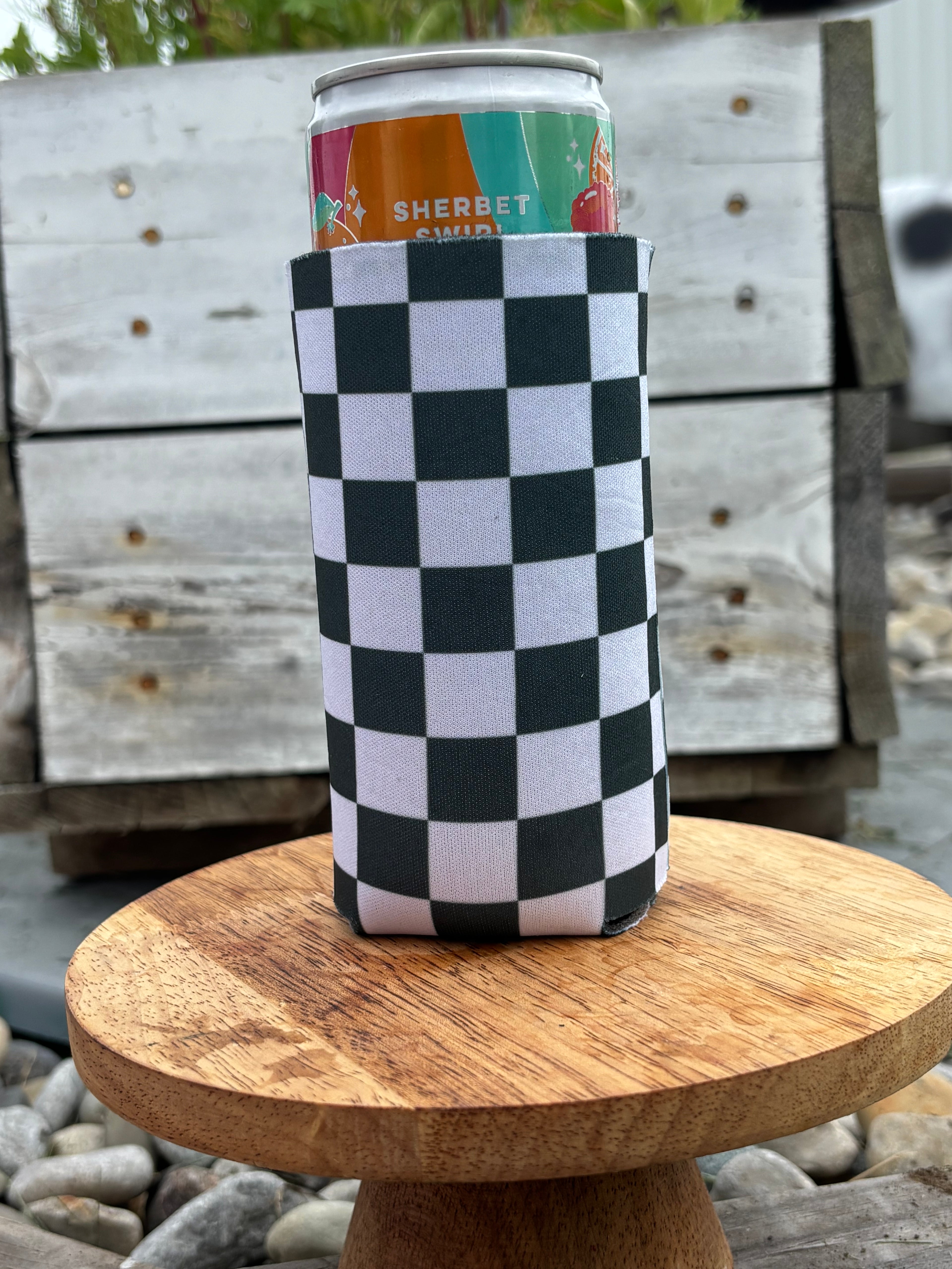 Tall/Skinny Can Koozie - black checkered