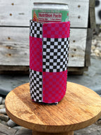 Tall/Skinny Can Koozie - Pink/Black Check and Animal print