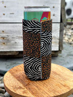 Tall/Skinny Can Koozie - Pink/Black Check and Animal print
