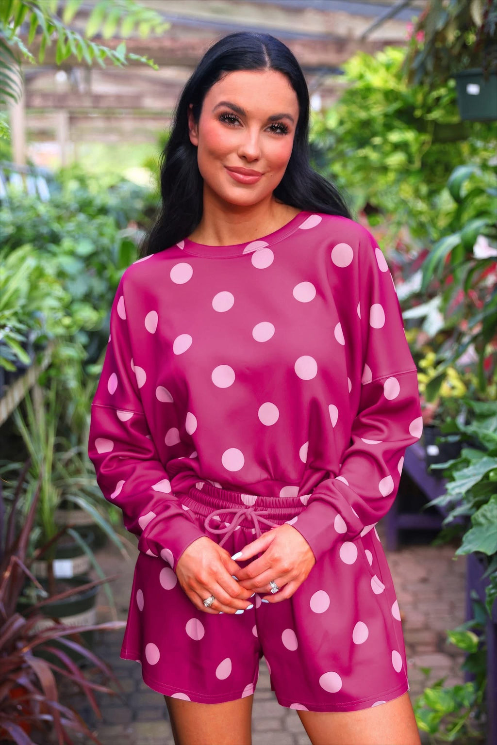 Luna Luxe Pullover Set - Pink Polka Dot