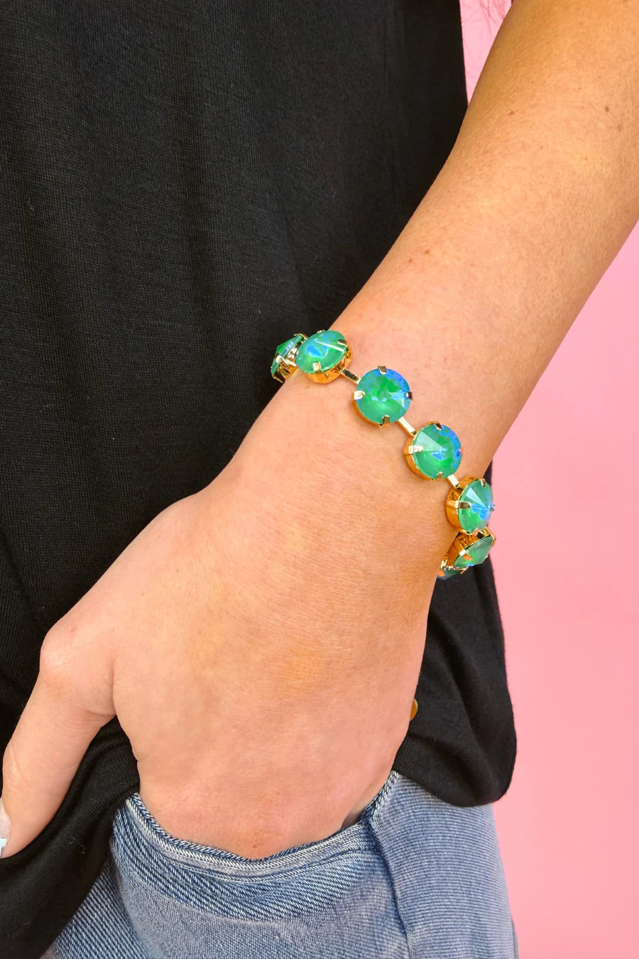 Blue Lagoon Round Crystal Bracelet