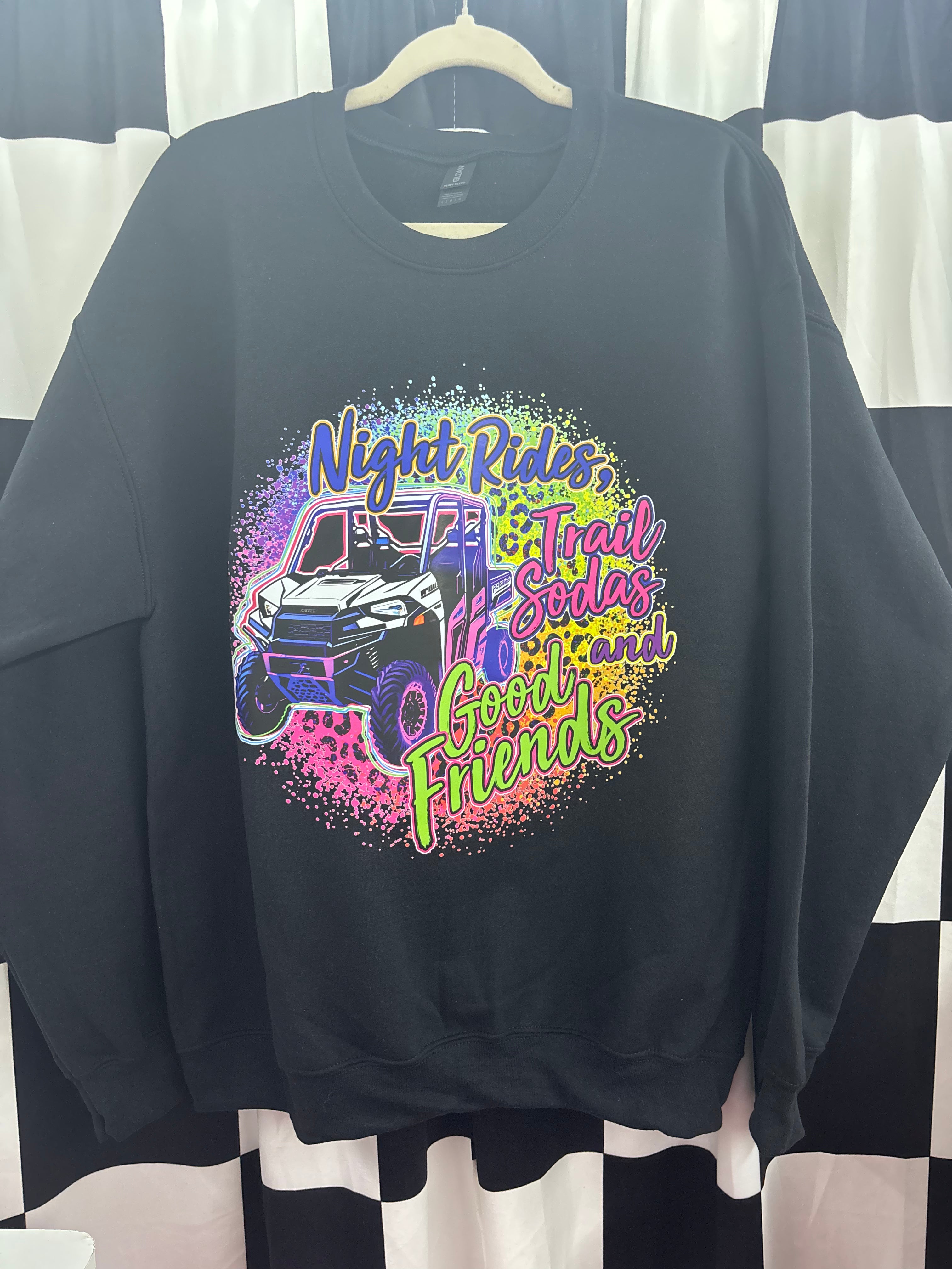 Night rides, side by side graphic crewneck sweatshirt