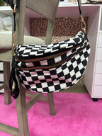 Black checkered crossbody bum bag
