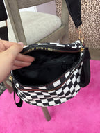 Black checkered crossbody bum bag