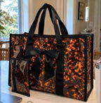 Tortoise printed tote bag with accessories