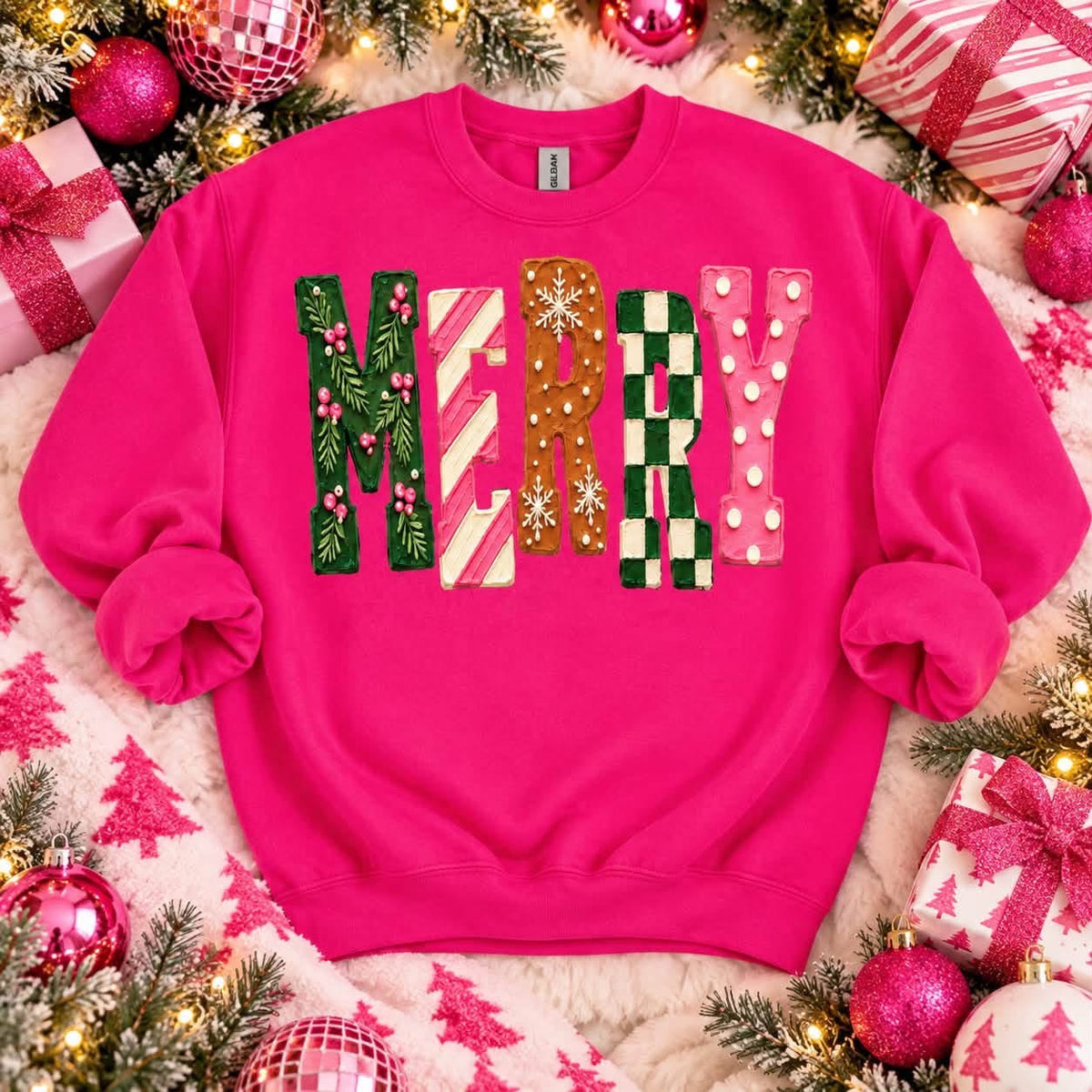 Merry - pink Christmas crewneck sweatshirt