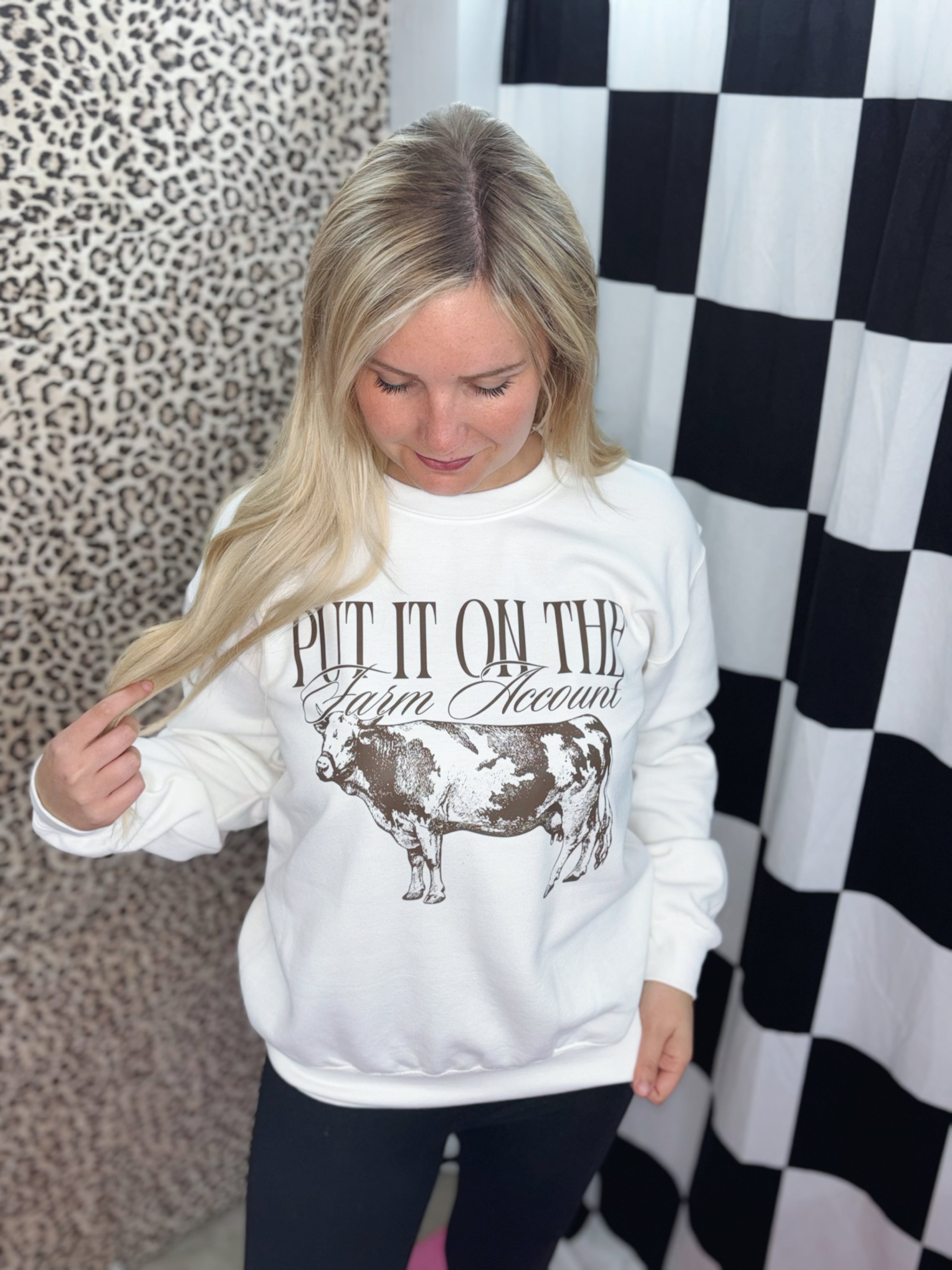 Put it on the farm account graphic crewneck sweatshirt