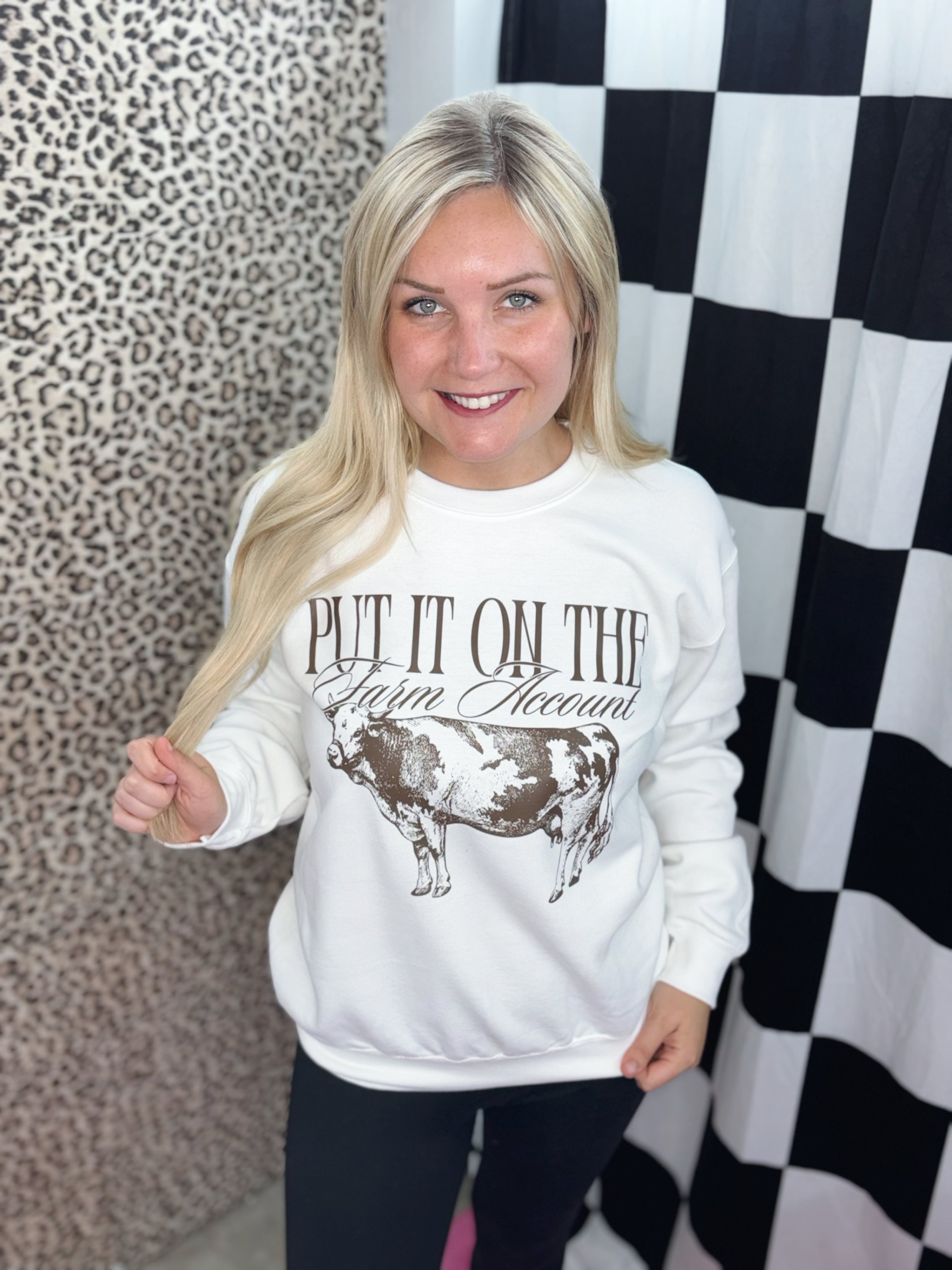 Put it on the farm account graphic crewneck sweatshirt