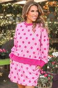 Printed Terry Skort Set- Pink/Magenta Polka Dot