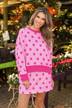 Printed Terry Skort Set- Pink/Magenta Polka Dot