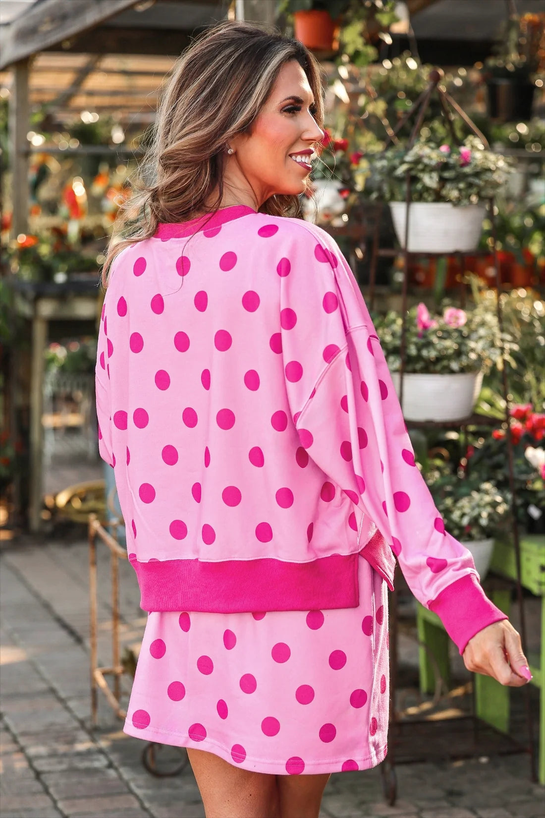 Printed Terry Skort Set- Pink/Magenta Polka Dot