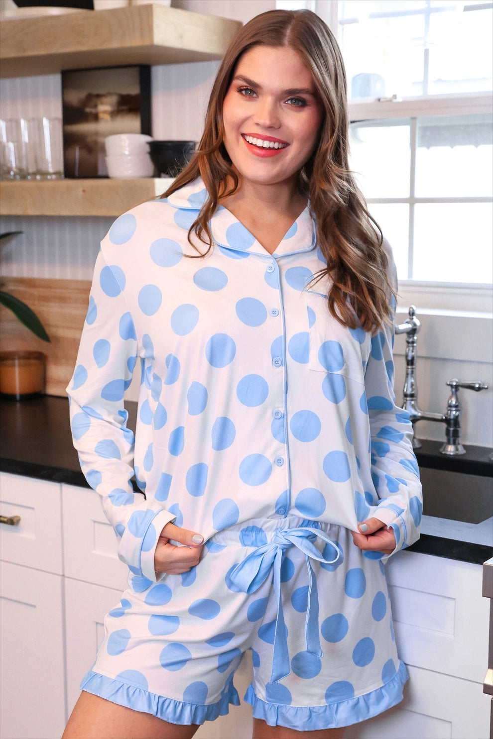 Light Blue Dotty Darling Ruffle Pajama Set