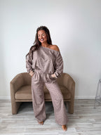 PREORDER Relaxed Terry Wide Leg Pants in Toasted Toffee Leopard
