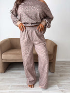 PREORDER Relaxed Terry Wide Leg Pants in Toasted Toffee Leopard