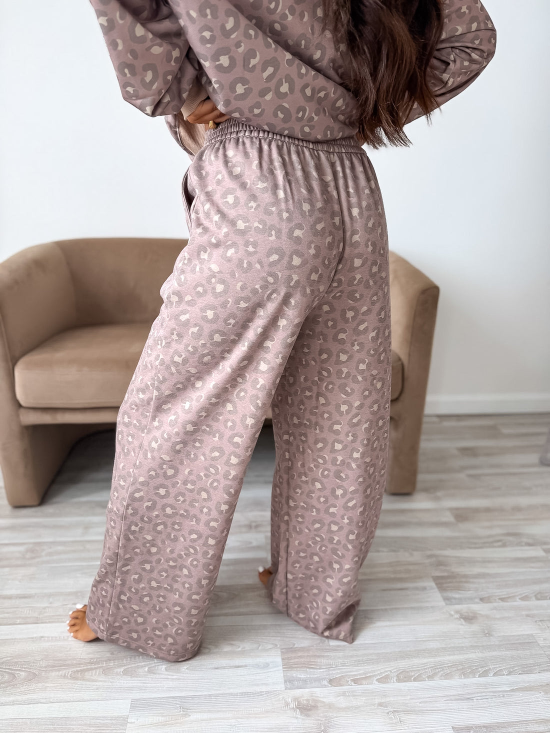 PREORDER Relaxed Terry Wide Leg Pants in Toasted Toffee Leopard
