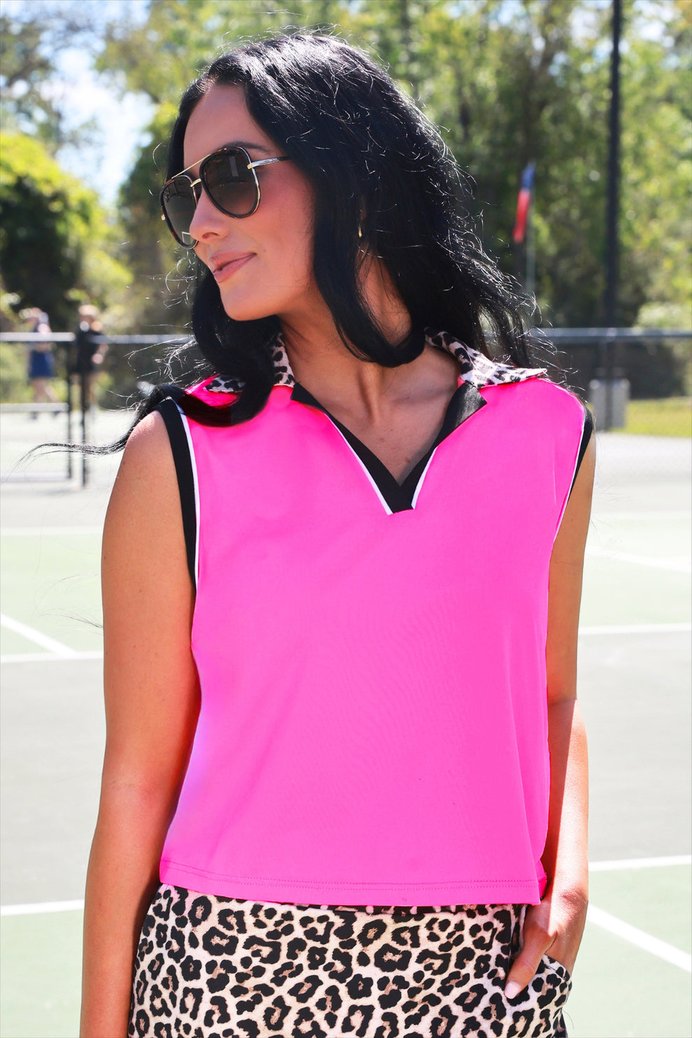 Preorder Everyday Polo Tank- Neon Pink Safari Chic