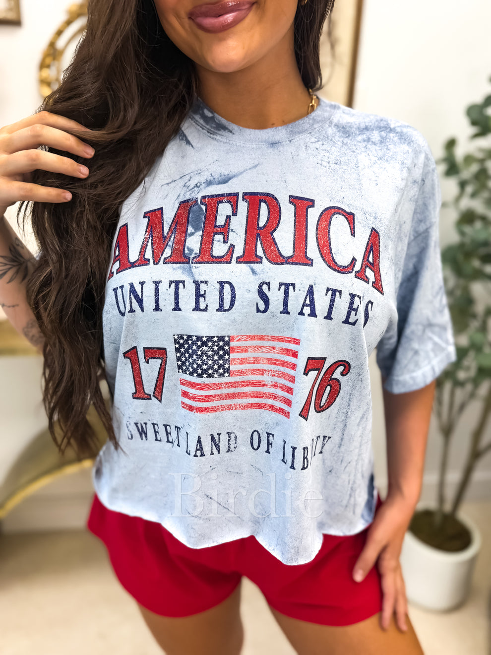 America United States Cutoff Graphic Tee on Ocean Colorblast