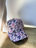 MISBEHAVIN Embroidered Trucker Hat Flirty Duck Camo