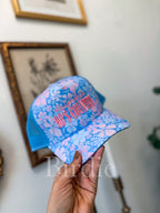 Raised on 90's Country Embroidered Bluebell Blush Trucker Hat