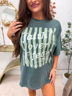 Faith Over Fear Graphic Tee on Blue Spruce