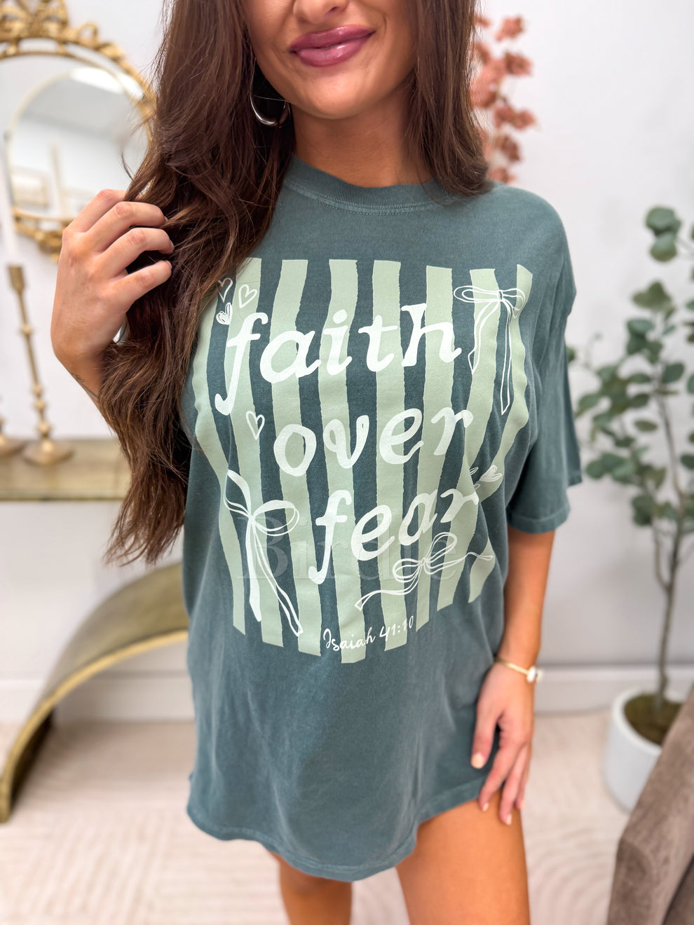 Faith Over Fear Graphic Tee on Blue Spruce