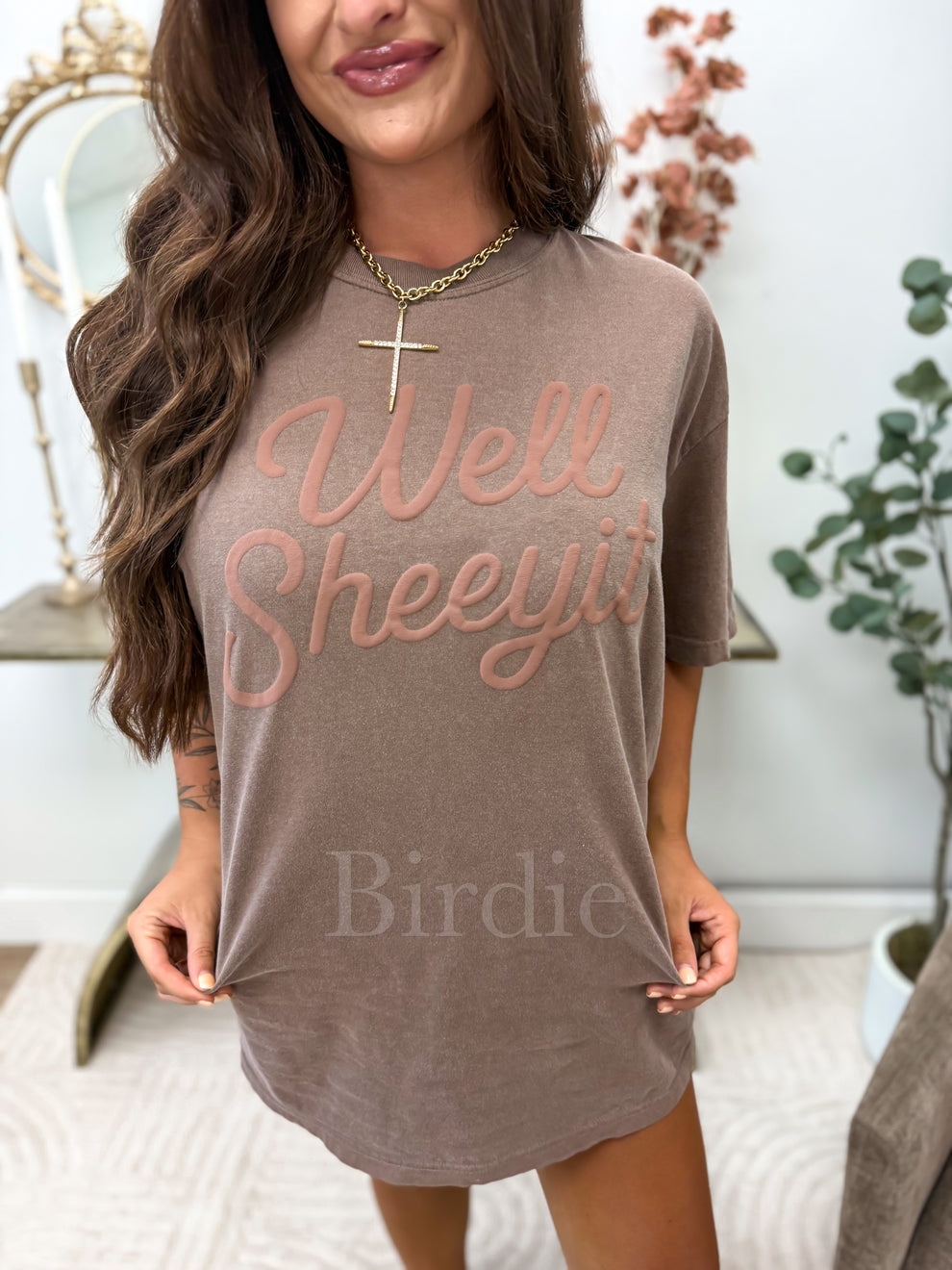 Well Sheeyit Vinyl Graphic Tee on Espresso