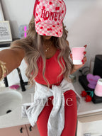 Honey Embroidered Checkered Trucker Hat