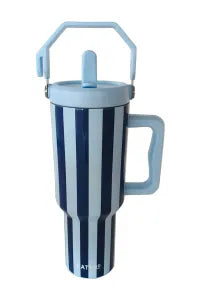 Light Blue and Navy Striped 38 Oz Cabana Tumbler