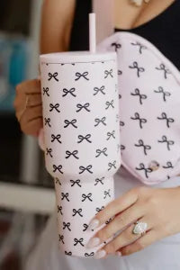 Black & Pink Mini Coquette Bows 38 Oz Tumbler