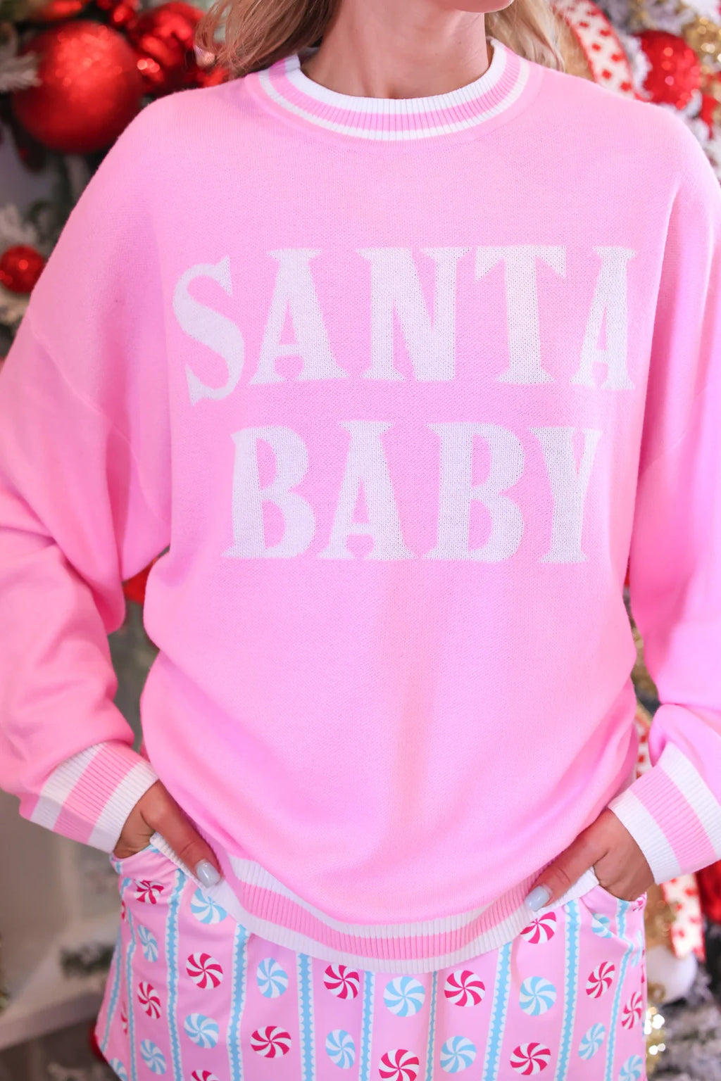 Pink Santa Baby Jacquard Knit Sweater