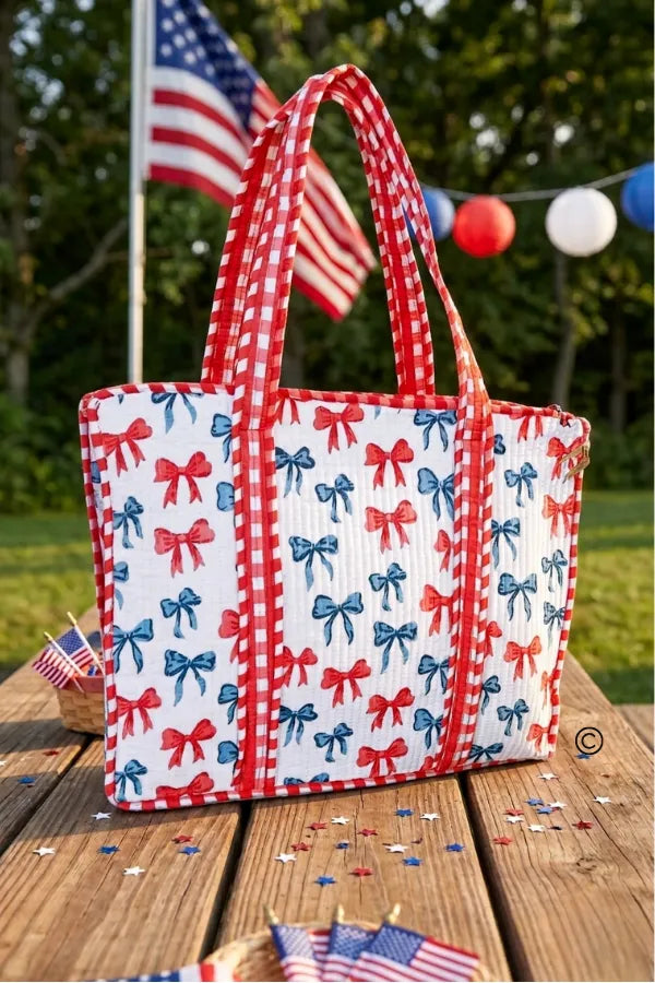 Preorder Americana Red and Blue Bow Tote Bag