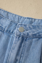 Myosotis Solid Color Scalloped Trim Casual Denim Shorts