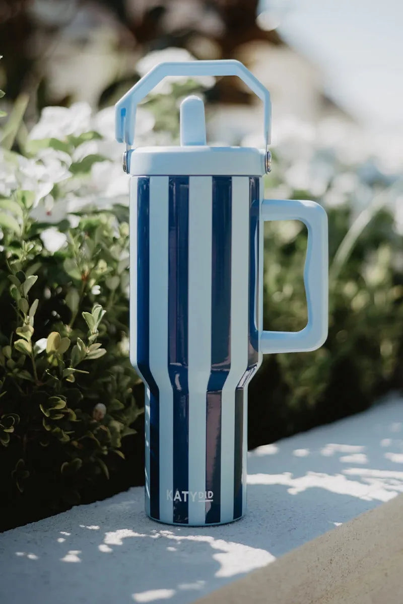 Light Blue and Navy Striped 38 Oz Cabana Tumbler