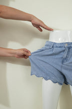 Myosotis Solid Color Scalloped Trim Casual Denim Shorts