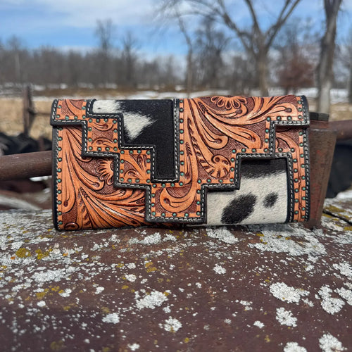 Aces and Turquoise Genuine Western Cowhide Leather Barrel Bag Purse or Wallet