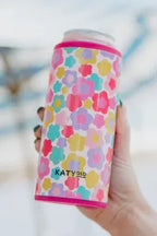 Groovy Multicolored Flowers Slim Can Cooler