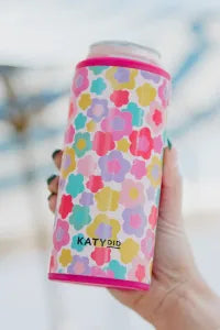 Groovy Multicolored Flowers Slim Can Cooler
