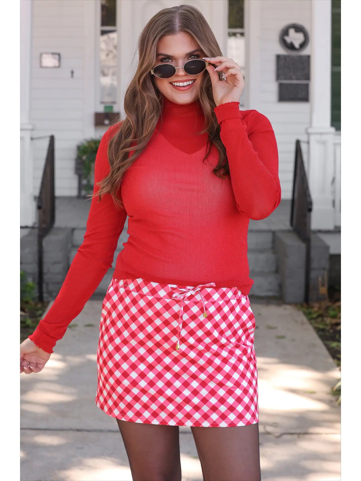 Red Diagonal Gingham Skort