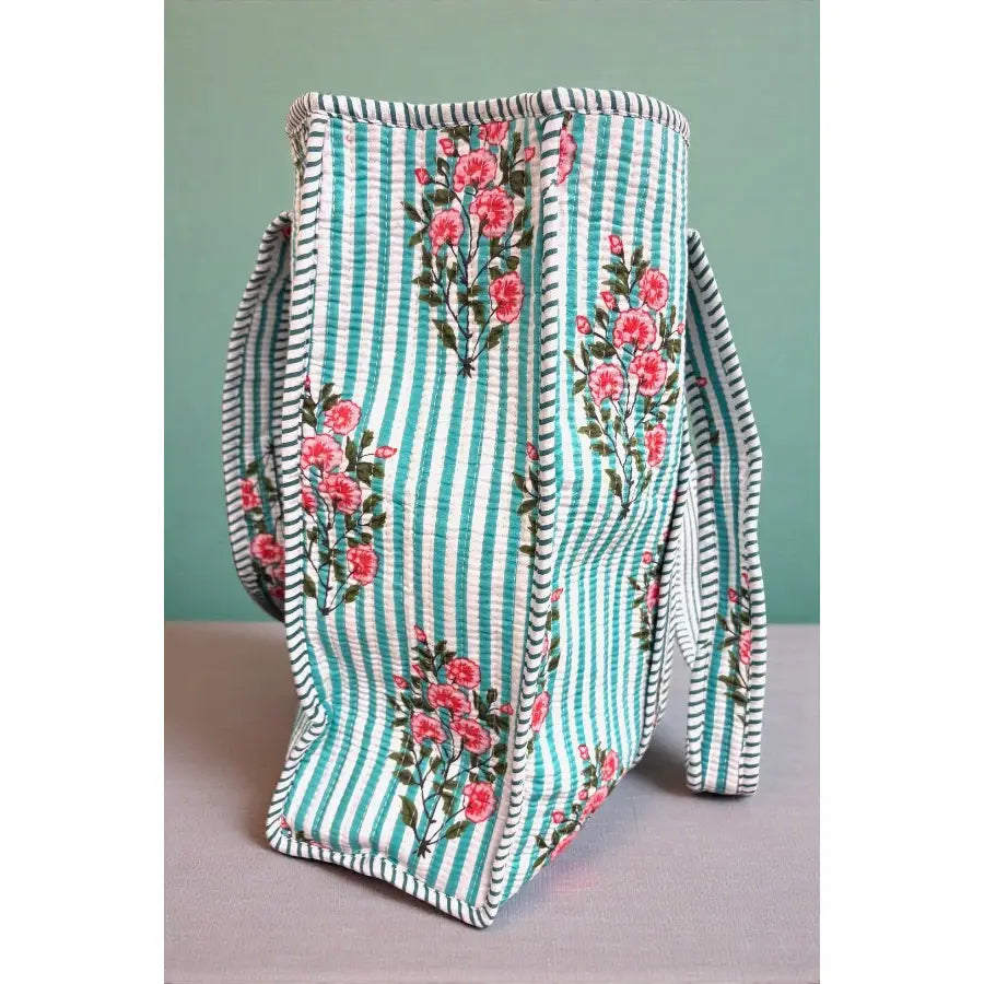 Cottage Garden Blue Striped Tote Bag