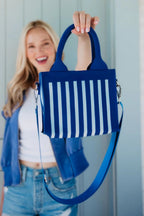 Blue Striped Structured Mini Tote Purse
