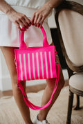 Hot Pink Striped Structured Mini Tote Purse