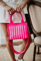 Hot Pink Striped Structured Mini Tote Purse