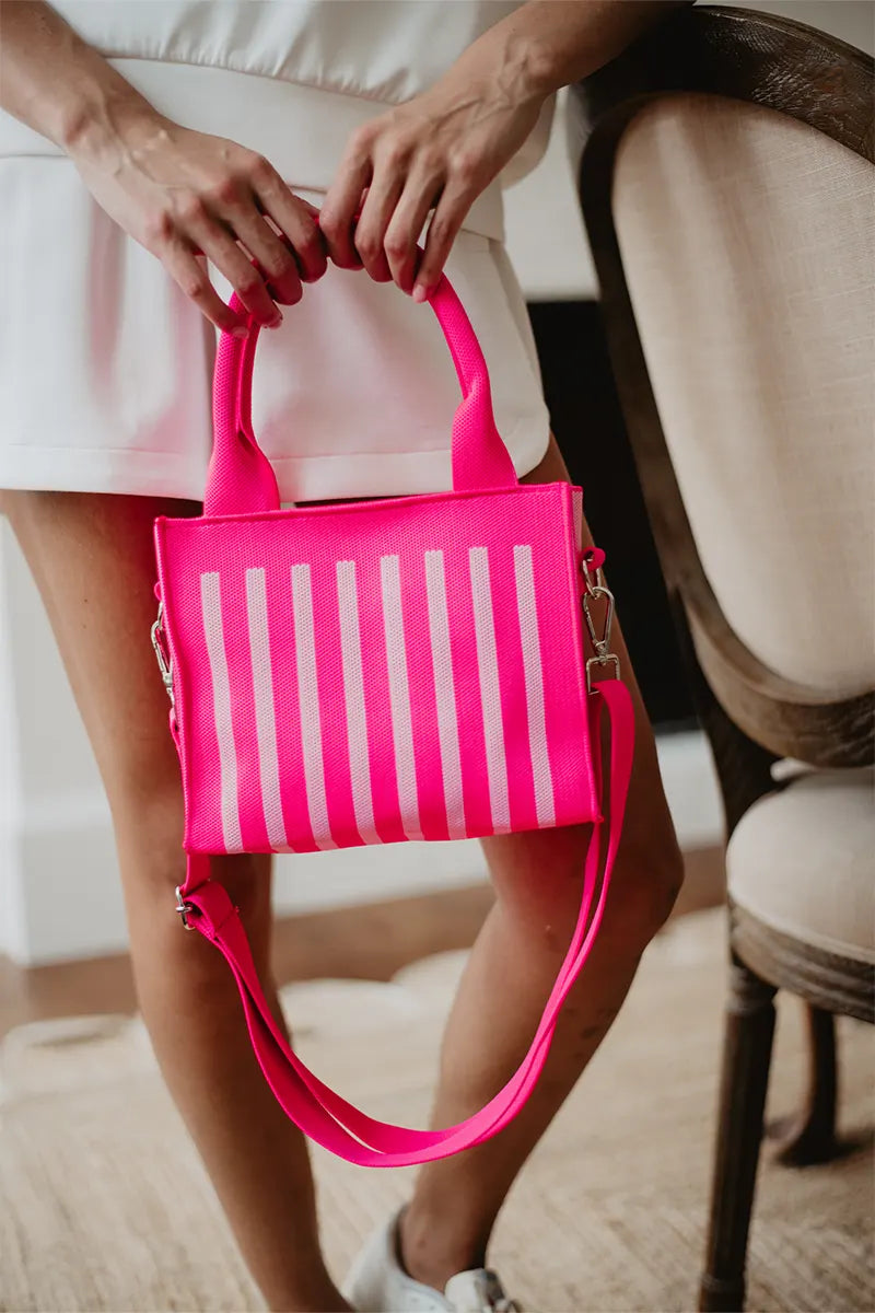 Hot Pink Striped Structured Mini Tote Purse