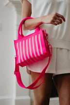 Hot Pink Striped Structured Mini Tote Purse