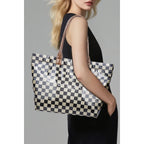 Checkered/ Camouflage Glossy Pu Leather Tote Bag