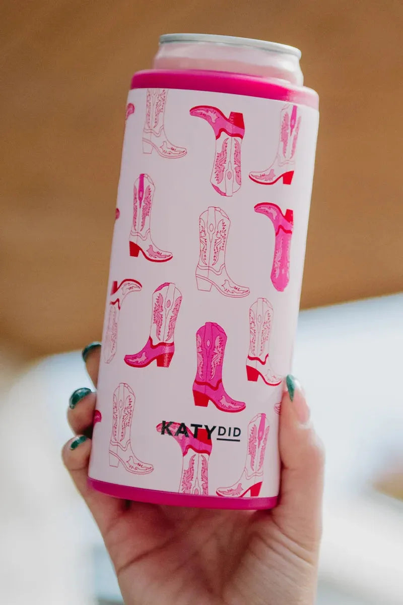 Light Pink Western Boots Skinny Can Cooler